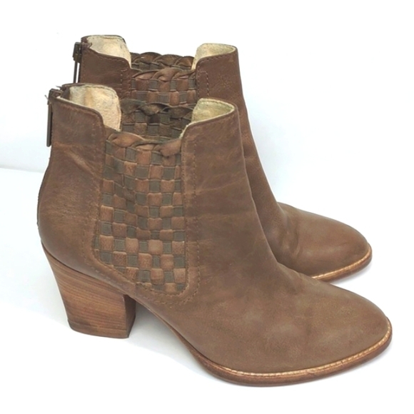 Aquatalia Women Frannie Basket Weave Leather Ankle Booties Brown Tan Size 8 - Picture 2 of 16